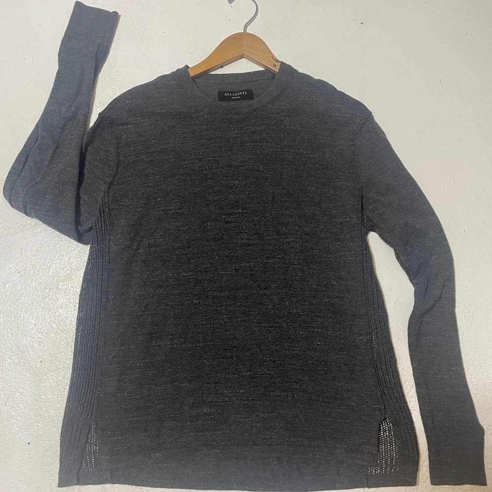 All Saints Men's Gray side vented Sweater